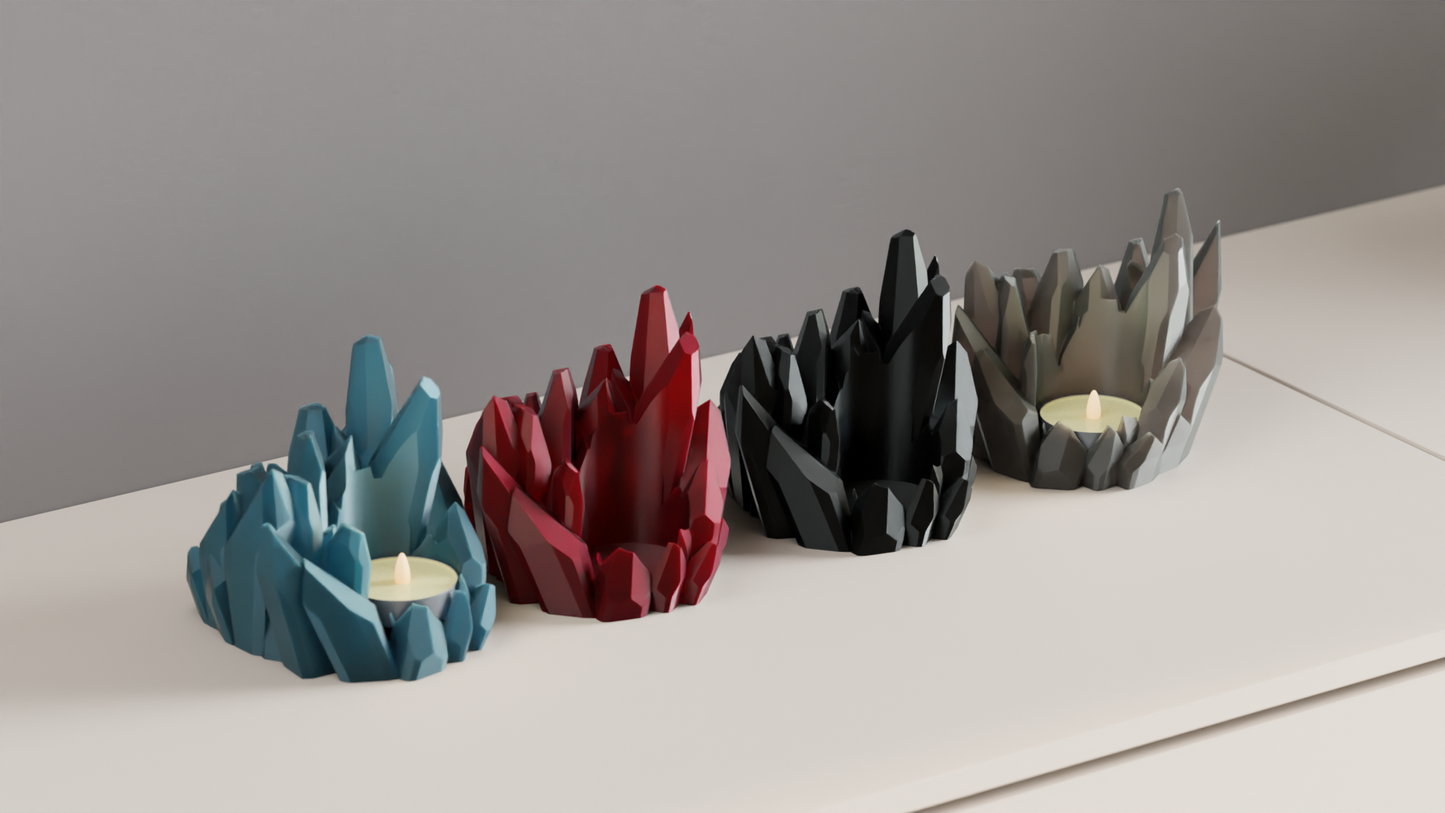 Tealight Holder, Crystal Geometry Ambient Tabletop Accent Nightstand Minimalist Sculptural