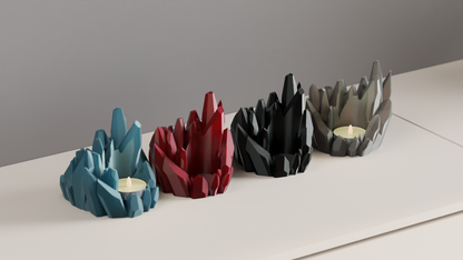 Tealight Holder, Crystal Geometry Ambient Tabletop Accent Nightstand Minimalist Sculptural