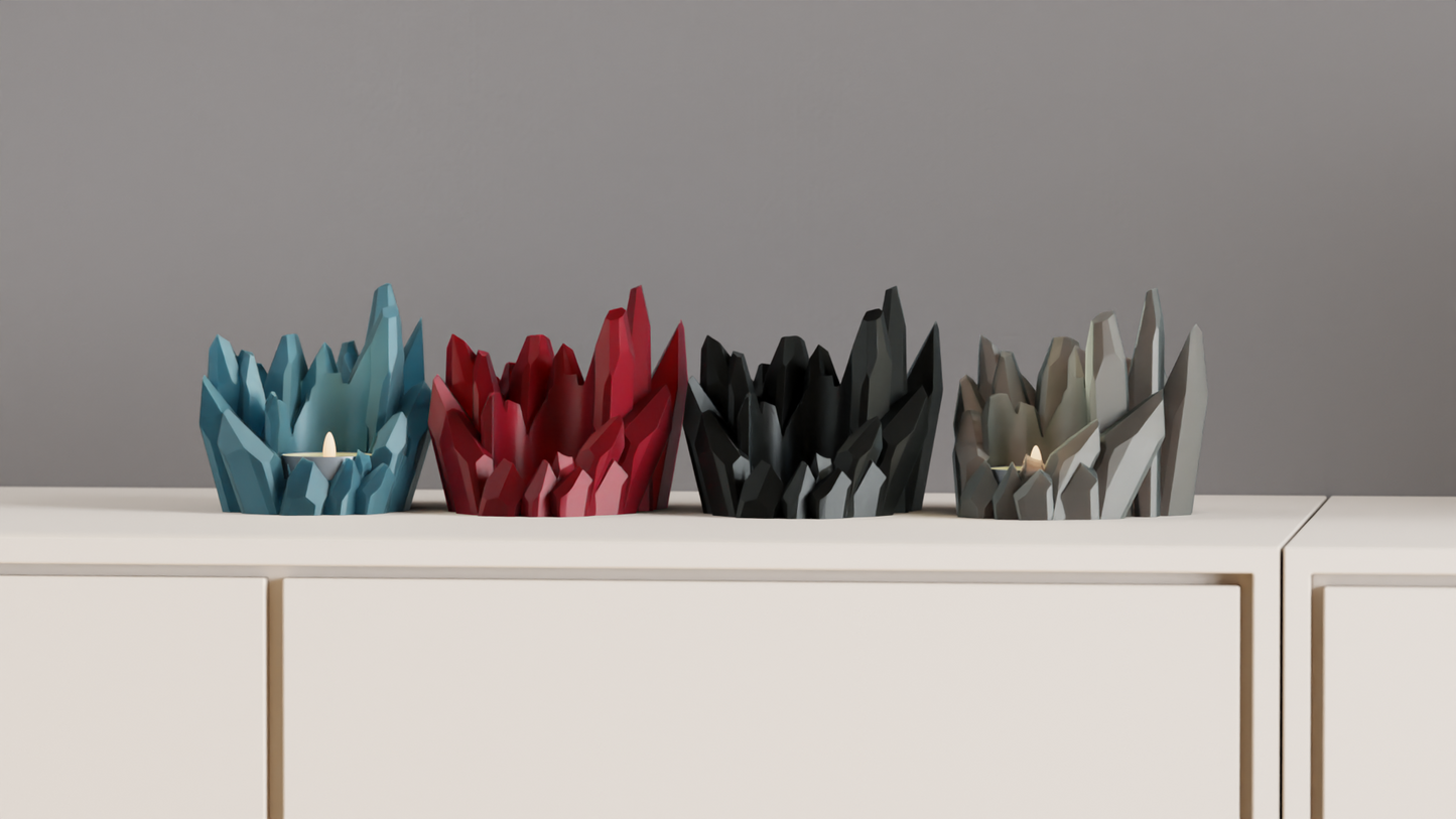 Tealight Holder, Crystal Geometry Ambient Tabletop Accent Nightstand Minimalist Sculptural