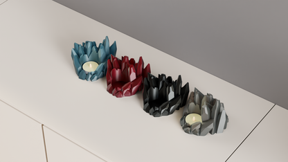 Tealight Holder, Crystal Geometry Ambient Tabletop Accent Nightstand Minimalist Sculptural