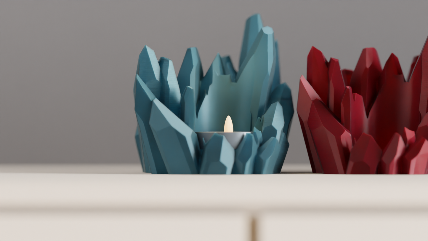 Tealight Holder, Crystal Geometry Ambient Tabletop Accent Nightstand Minimalist Sculptural