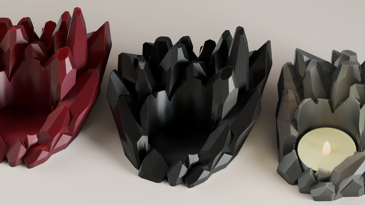 Tealight Holder, Crystal Geometry Ambient Tabletop Accent Nightstand Minimalist Sculptural