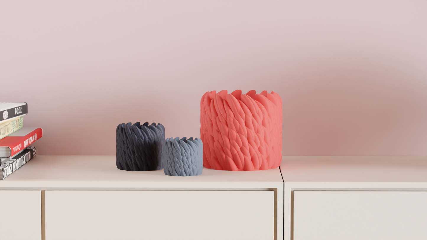 Original Stylish Planter Pot Wool-Like Texture, Elegant Geometric Handcrafted Workspace Container, Modern Rustic Decor