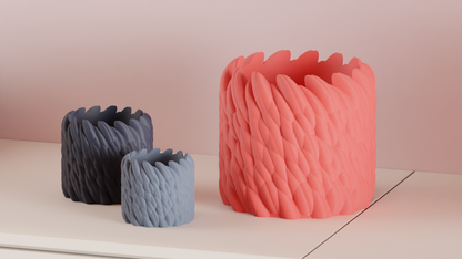 Original Stylish Planter Pot Wool-Like Texture, Elegant Geometric Handcrafted Workspace Container, Modern Rustic Decor