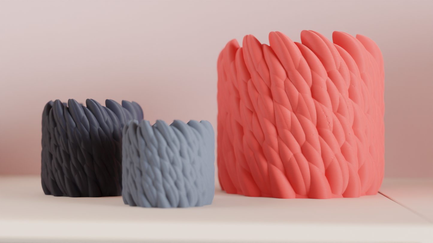 Original Stylish Planter Pot Wool-Like Texture, Elegant Geometric Handcrafted Workspace Container, Modern Rustic Decor