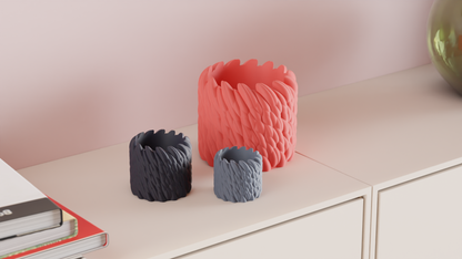 Original Stylish Planter Pot Wool-Like Texture, Elegant Geometric Handcrafted Workspace Container, Modern Rustic Decor