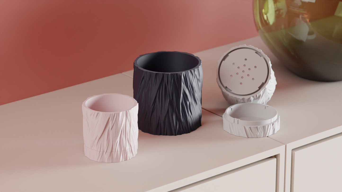 planter pot, selfdraining geometric sculptural locking drip tray organizer desktop