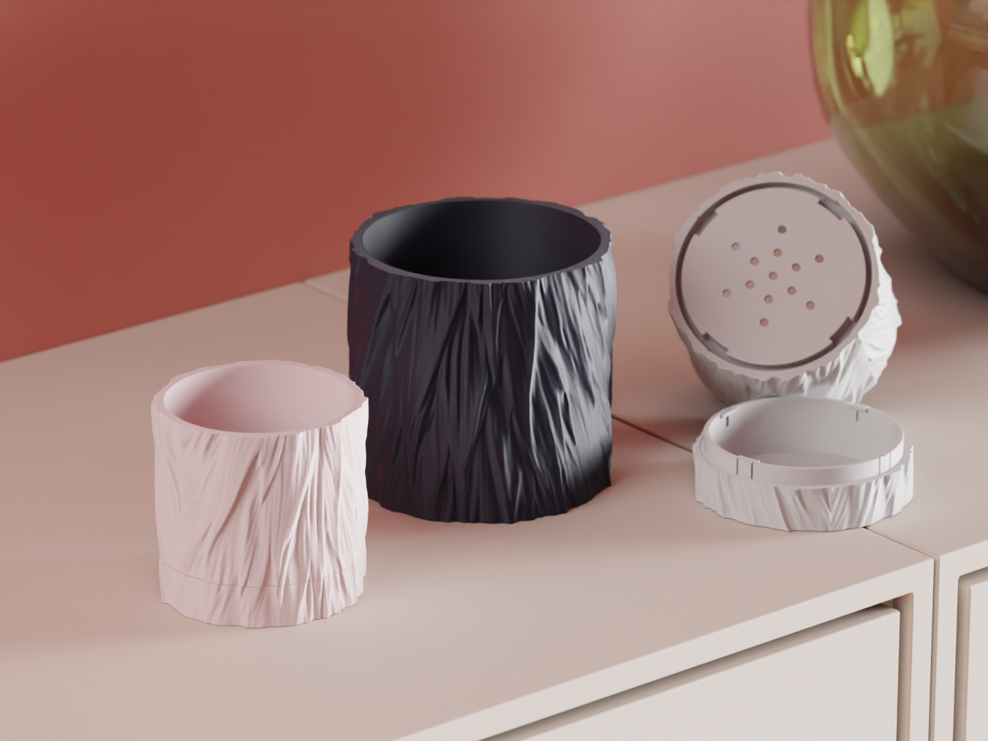 planter pot, selfdraining geometric sculptural locking drip tray organizer desktop