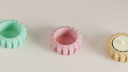 tealight holder, angular geometric sculptural accent, minimalist tabletop ambient centerpiece