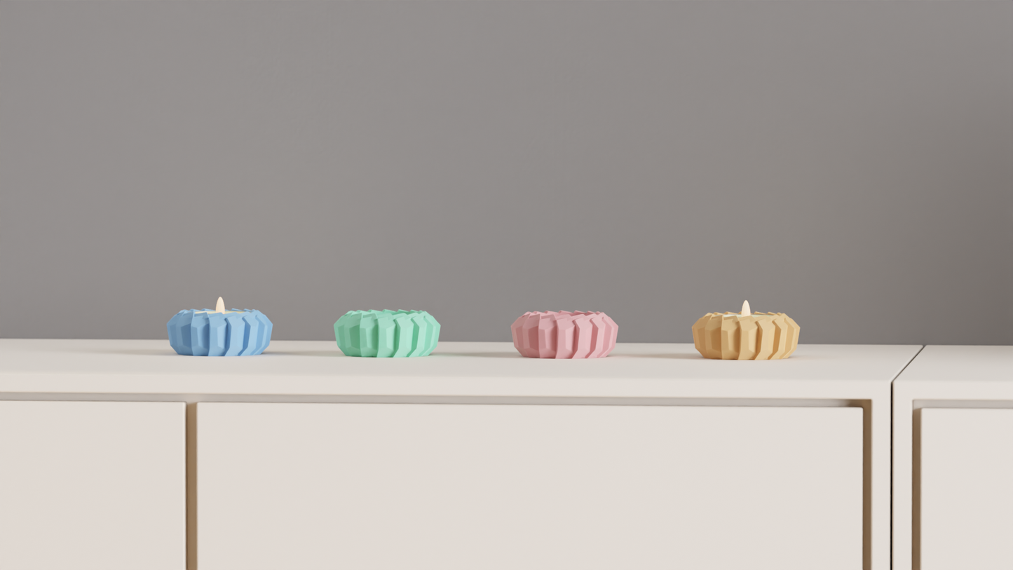 tealight holder, angular geometric sculptural accent, minimalist tabletop ambient centerpiece