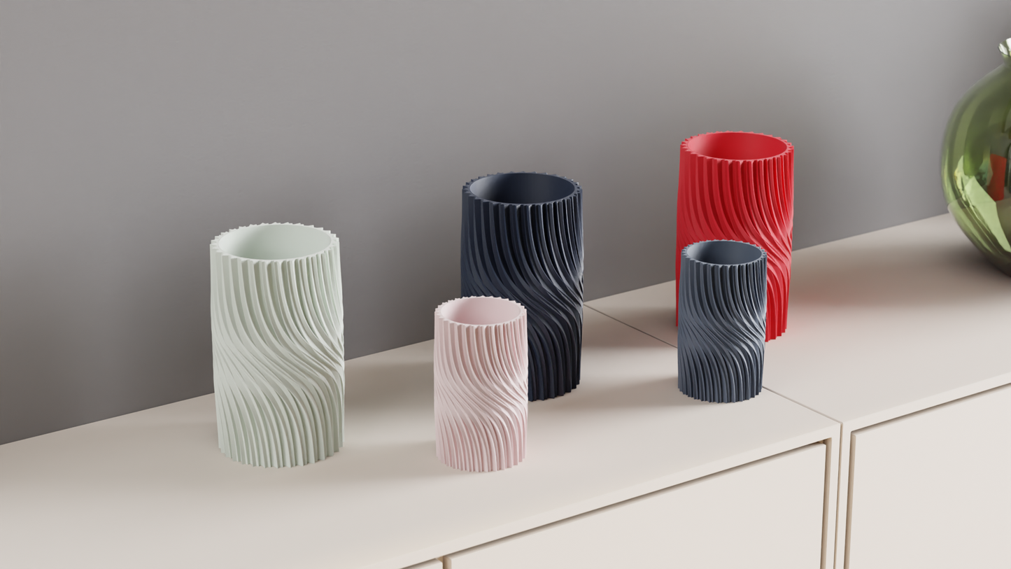Nordic Style Wave Pattern Porcelainesque Vase, Stylish Spiral Ribbed Sculptural Vessel, Modern Tabletop Statement