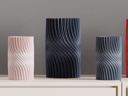 Nordic Style Wave Pattern Porcelainesque Vase, Stylish Spiral Ribbed Sculptural Vessel, Modern Tabletop Statement