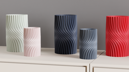 Nordic Style Wave Pattern Porcelainesque Vase, Stylish Spiral Ribbed Sculptural Vessel, Modern Tabletop Statement