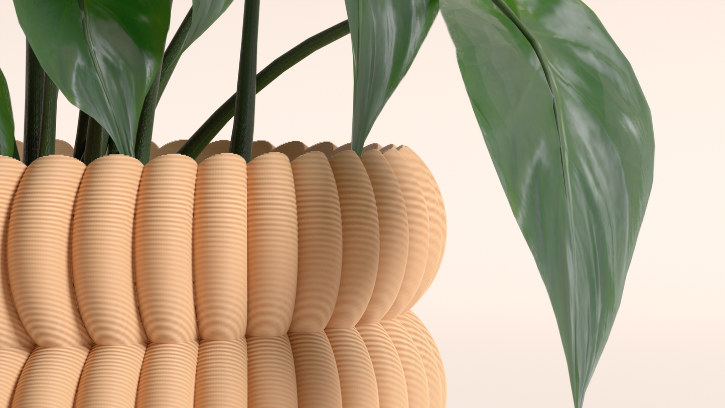 Original Artistic Planter Pot Radial Disk, Architectural Textured Indoor Holder, Modern Art Deco Minimalist