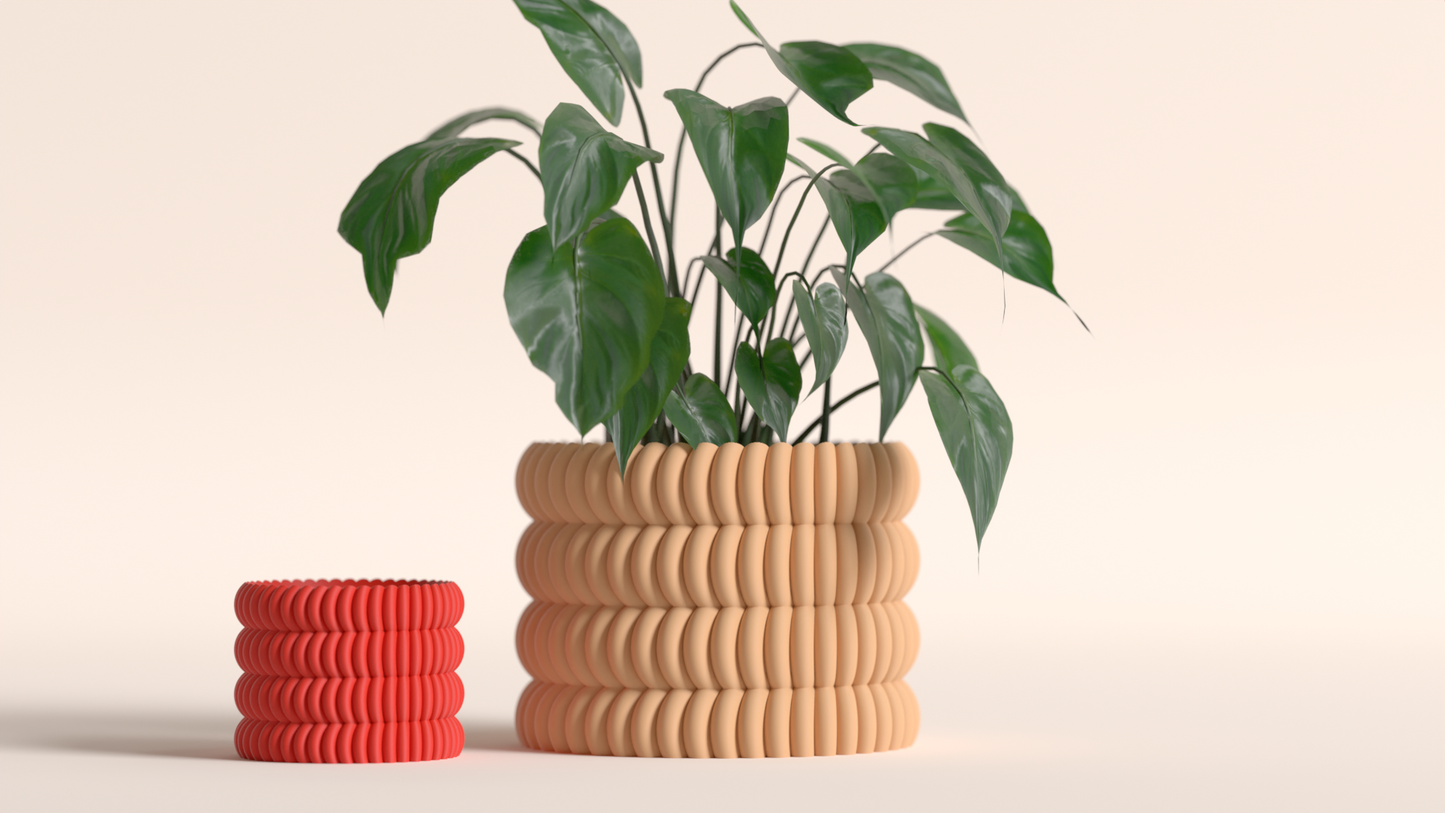 Original Artistic Planter Pot Radial Disk, Architectural Textured Indoor Holder, Modern Art Deco Minimalist