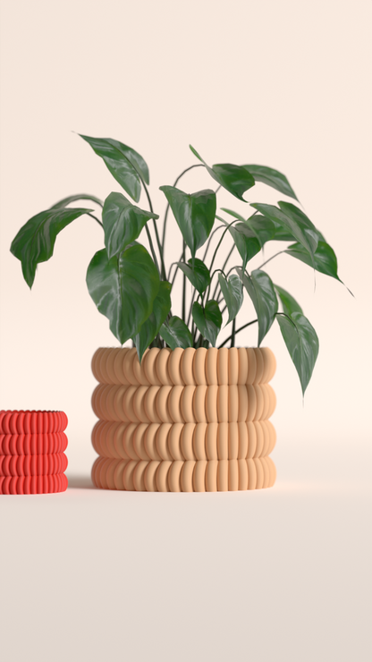 Original Artistic Planter Pot Radial Disk, Architectural Textured Indoor Holder, Modern Art Deco Minimalist