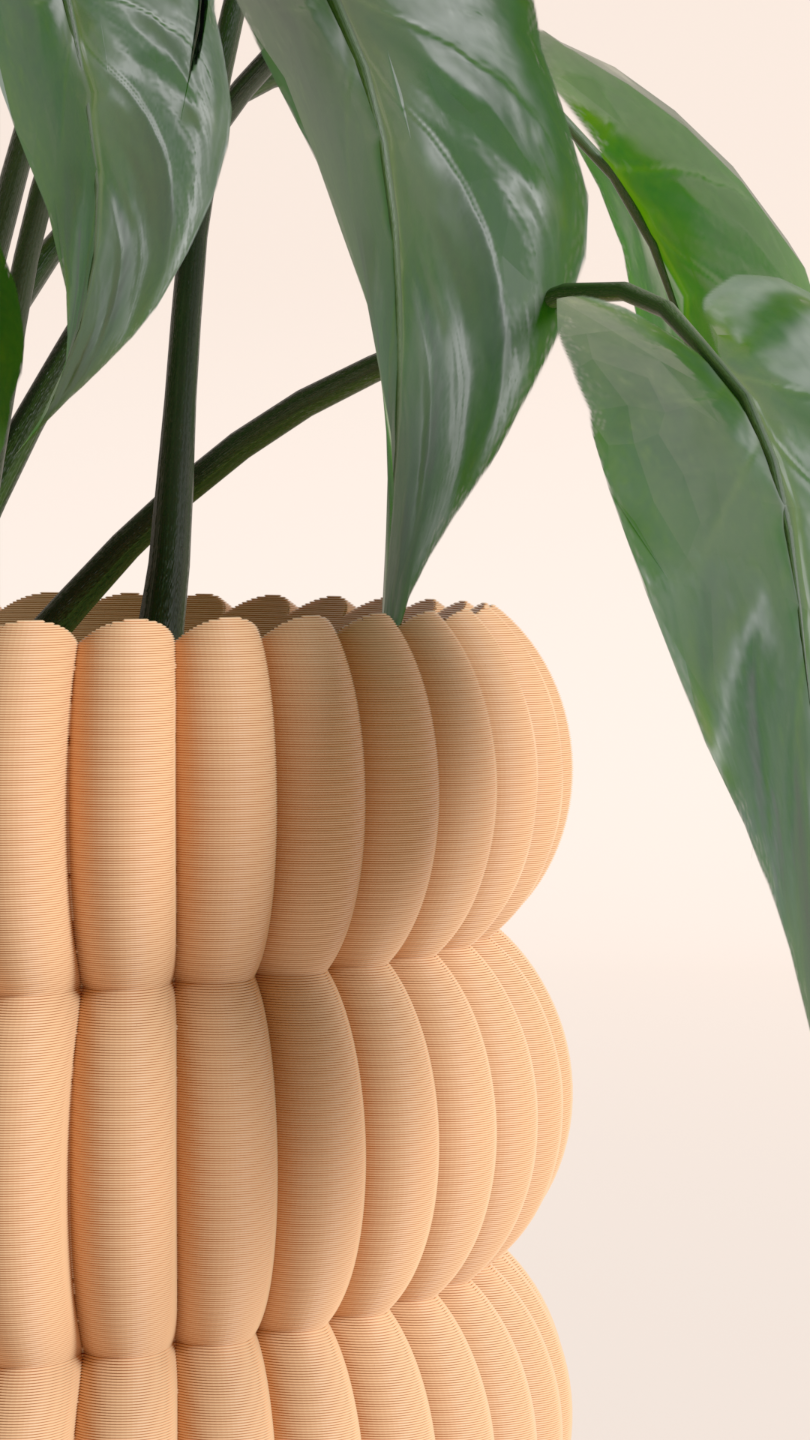 Original Artistic Planter Pot Radial Disk, Architectural Textured Indoor Holder, Modern Art Deco Minimalist