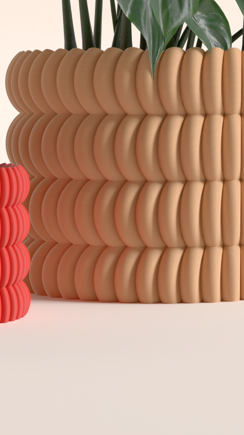 Original Artistic Planter Pot Radial Disk, Architectural Textured Indoor Holder, Modern Art Deco Minimalist