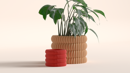 Original Artistic Planter Pot Radial Disk, Architectural Textured Indoor Holder, Modern Art Deco Minimalist