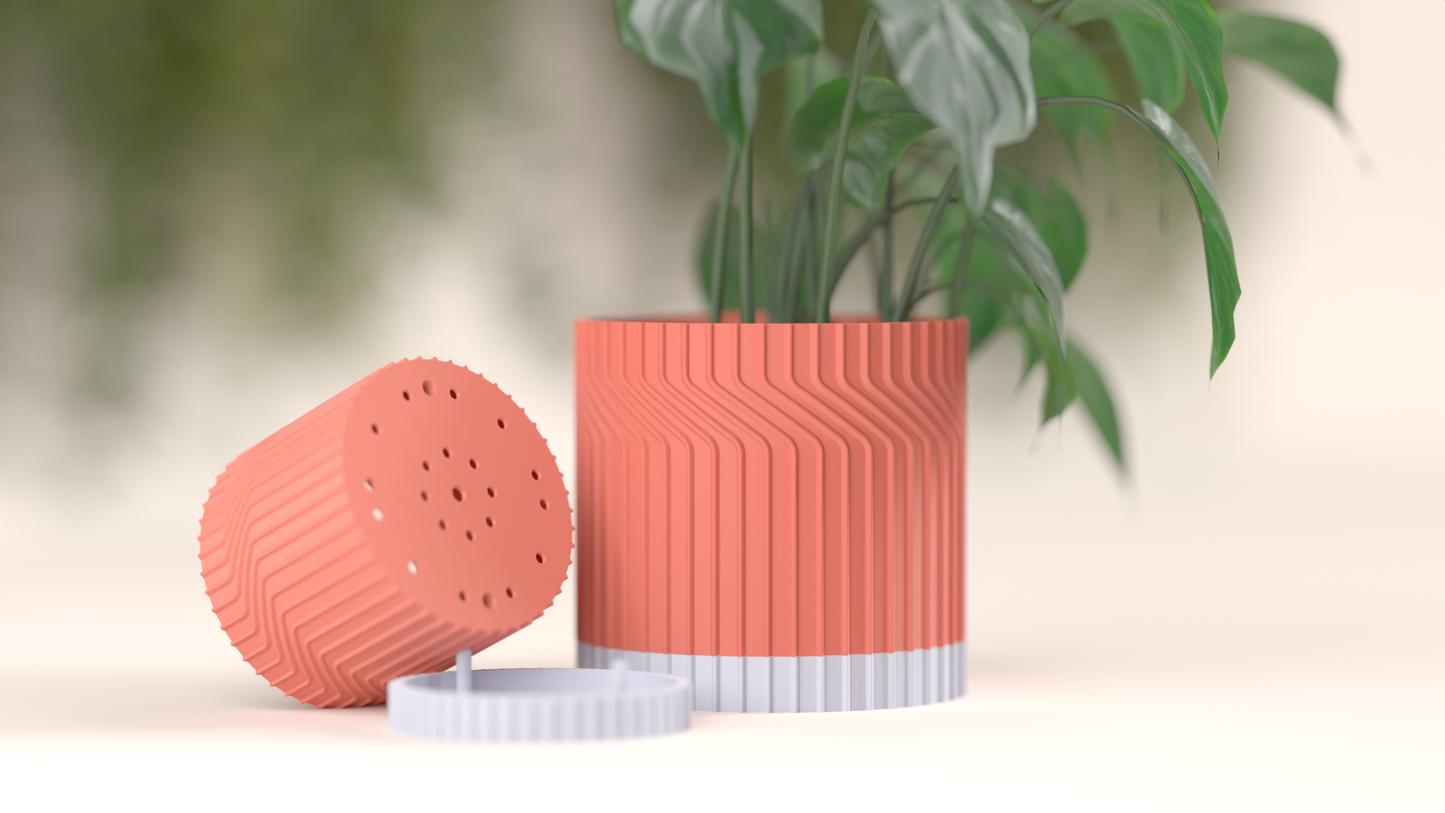 planter pot, minimalist geometric countertop vessel, selfdraining tray herb organizer