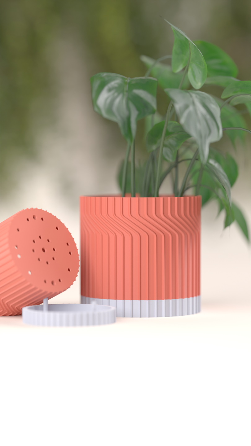 planter pot, minimalist geometric countertop vessel, selfdraining tray herb organizer