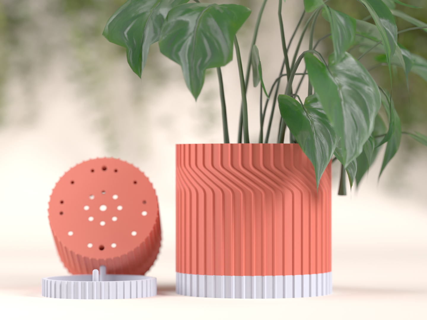 planter pot, minimalist geometric countertop vessel, selfdraining tray herb organizer