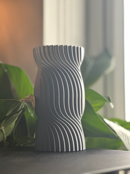 Original Nordic Style Spiral Vase, Twisted Undulating Ridges, Contemporary Decorative Mantel Piece, Geometric Desk