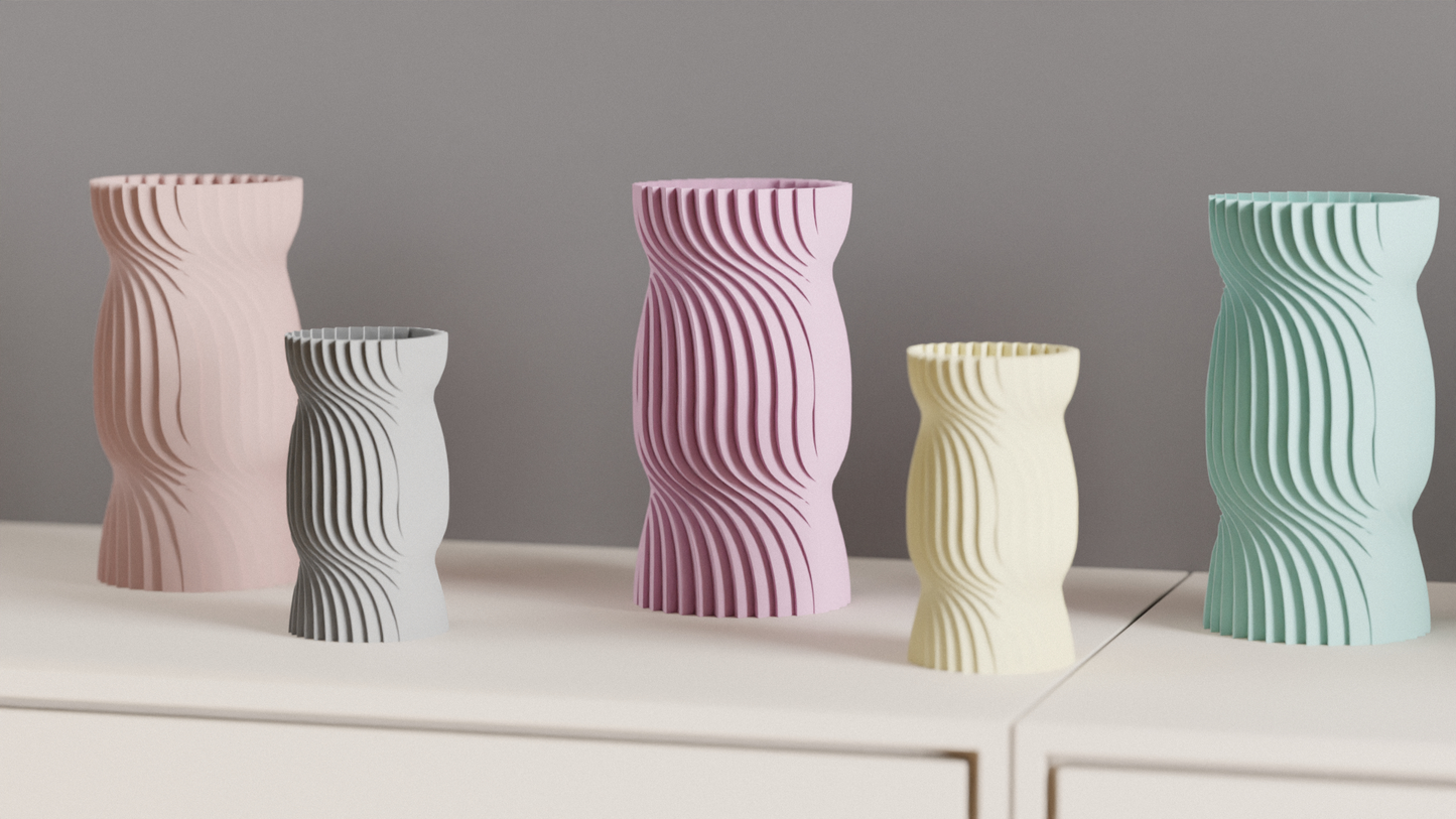 Original Nordic Style Spiral Vase, Twisted Undulating Ridges, Contemporary Decorative Mantel Piece, Geometric Desk
