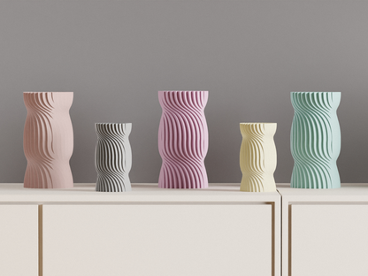 Original Nordic Style Spiral Vase, Twisted Undulating Ridges, Contemporary Decorative Mantel Piece, Geometric Desk