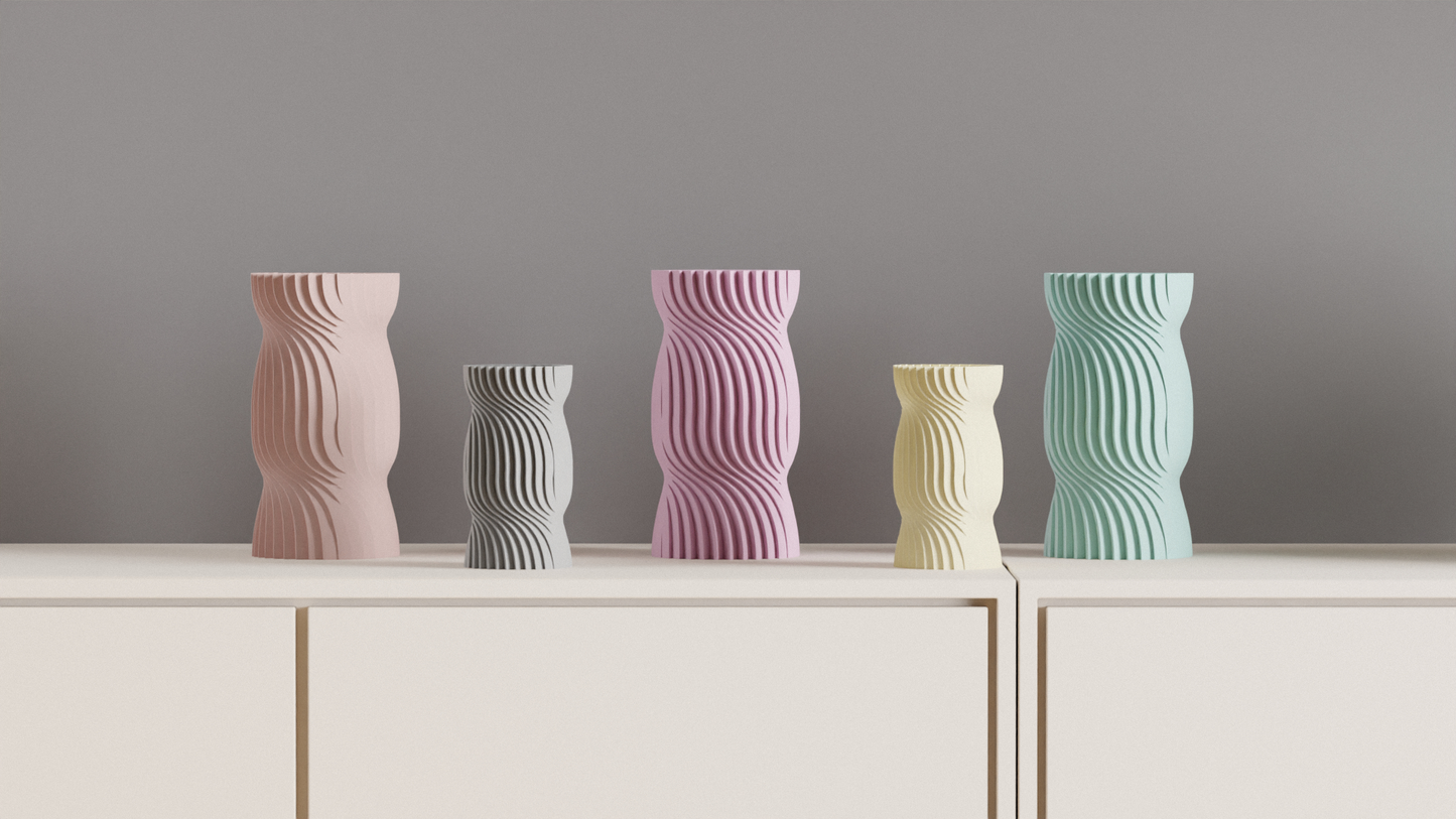 Original Nordic Style Spiral Vase, Twisted Undulating Ridges, Contemporary Decorative Mantel Piece, Geometric Desk