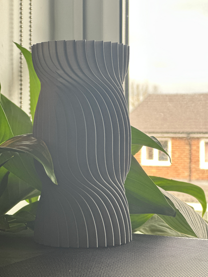 Original Nordic Style Spiral Vase, Twisted Undulating Ridges, Contemporary Decorative Mantel Piece, Geometric Desk