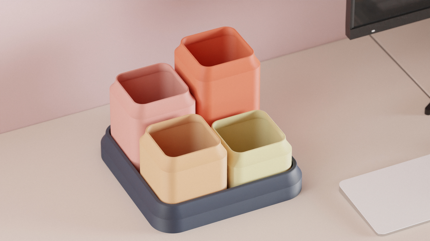 Desk Organizer, Modular Geometric Workstation Tray, Minimalist Penholder Slate Accent