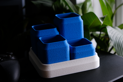 Desk Organizer, Modular Geometric Workstation Tray, Minimalist Penholder Slate Accent