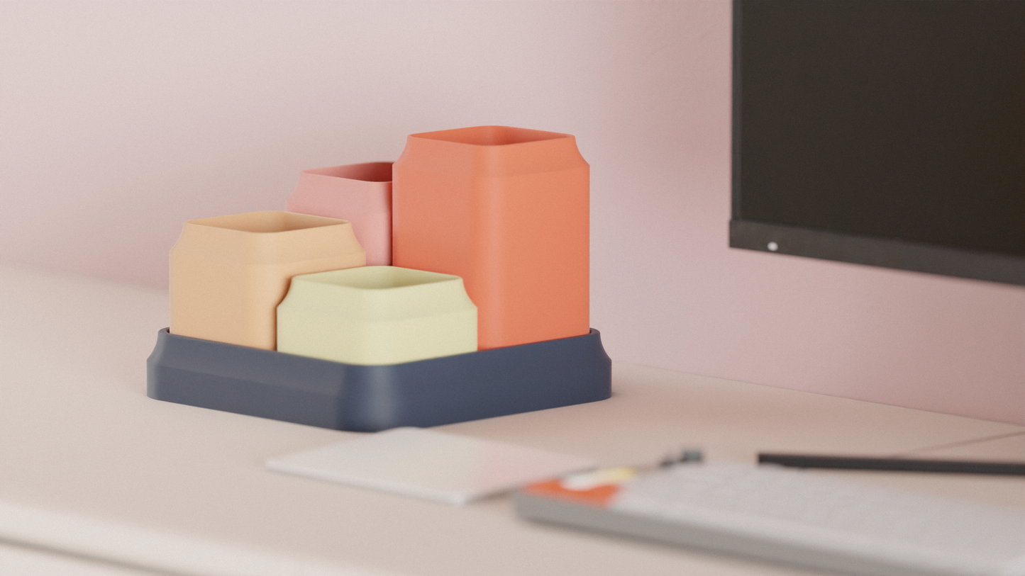 Desk Organizer, Modular Geometric Workstation Tray, Minimalist Penholder Slate Accent