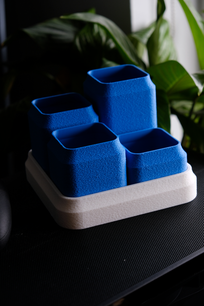 Desk Organizer, Modular Geometric Workstation Tray, Minimalist Penholder Slate Accent