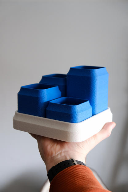 Desk Organizer, Modular Geometric Workstation Tray, Minimalist Penholder Slate Accent