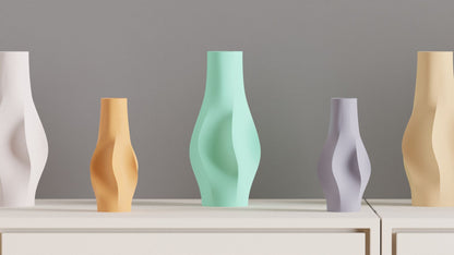 Original Undulating Wave Sculpture Vase, Modern Stylish Organic Curved Tabletop Accent, Art Deco Statement