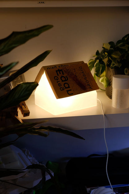 pendant lamp, reading nook bedside illuminator, architectural bibliophile nightstand