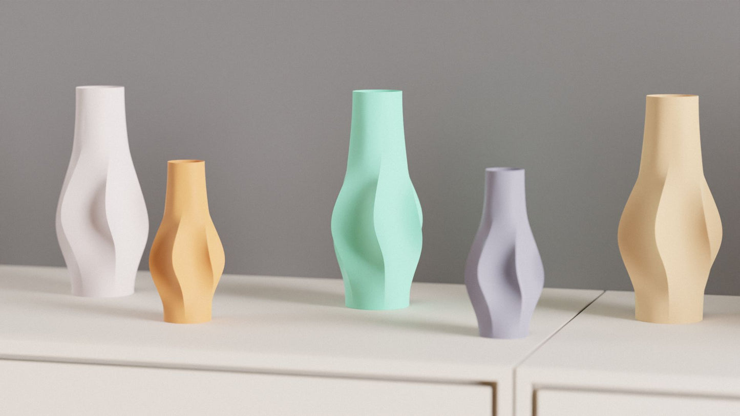 Original Undulating Wave Sculpture Vase, Modern Stylish Organic Curved Tabletop Accent, Art Deco Statement