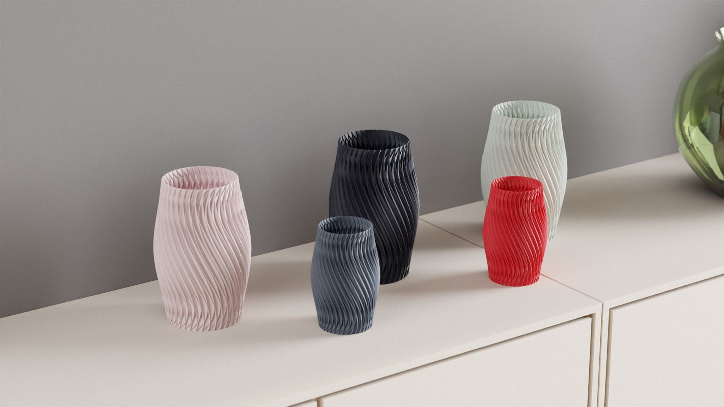 Spiral Vase, Parametric Swirl Tabletop Vessel, Contemporary Nordic Accent Sculpture