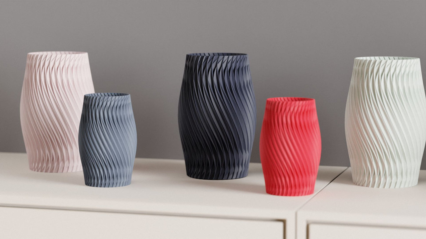 Spiral Vase, Parametric Swirl Tabletop Vessel, Contemporary Nordic Accent Sculpture
