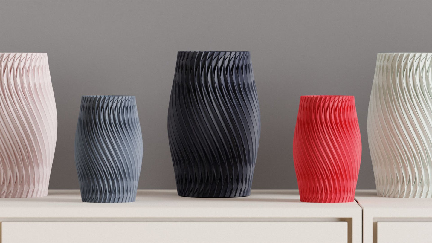 Spiral Vase, Parametric Swirl Tabletop Vessel, Contemporary Nordic Accent Sculpture