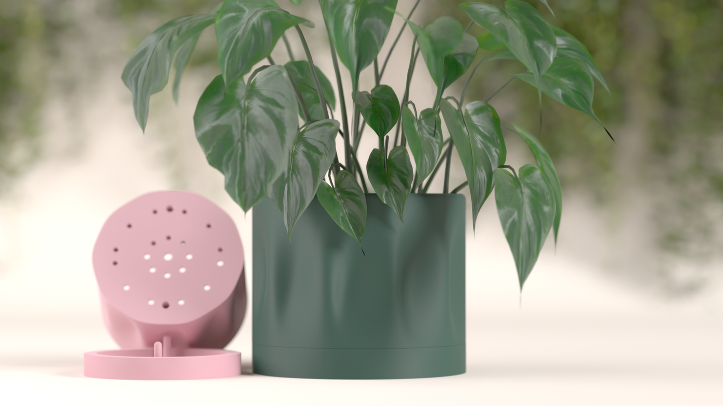 Minimalist Planter Pot, Elegant Geometric Ripple Texture, Hidden Drainage, Japandi