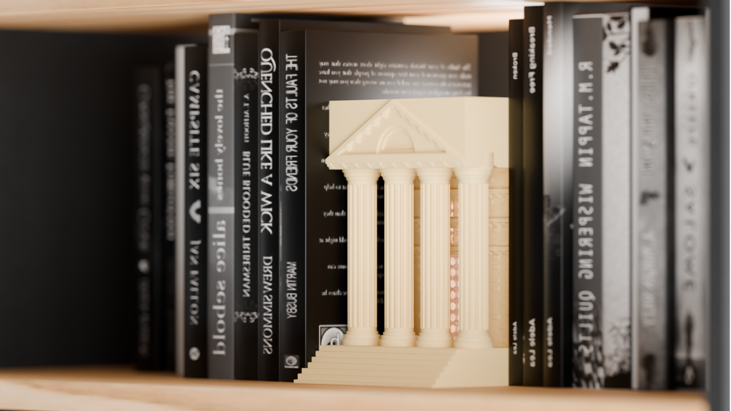 book nook light, hellenic temple bookshelf lamp, architectural statement ambience