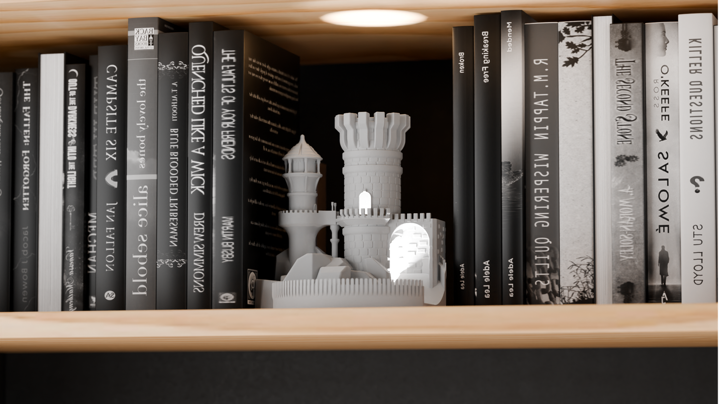 Stylish Gothic Book Nook Light, Original Meticulous Medieval Castle Illuminated, Artistic Bookshelf-Ready Library Accent