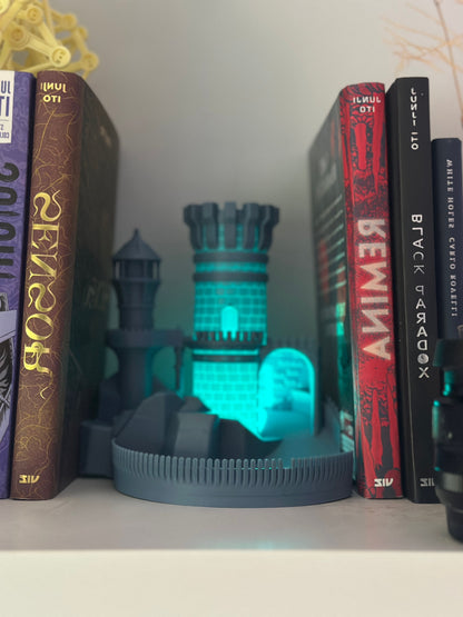 Stylish Gothic Book Nook Light, Original Meticulous Medieval Castle Illuminated, Artistic Bookshelf-Ready Library Accent