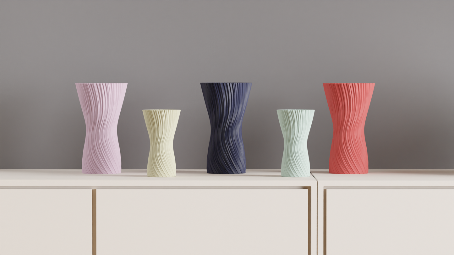 ripple vase, geometric texture, nordic sculptural centerpiece, matte tabletop, white