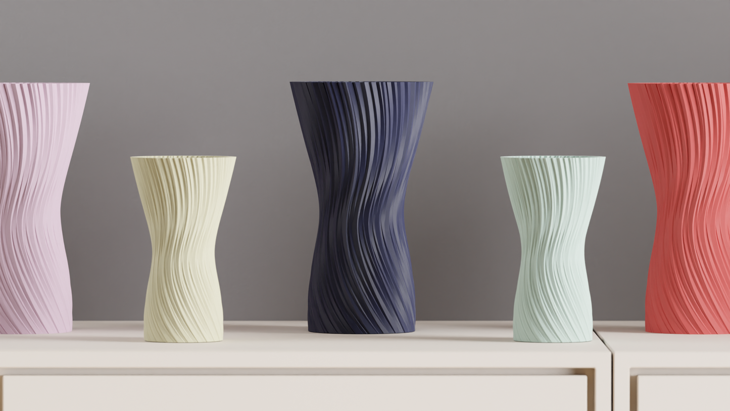 ripple vase, geometric texture, nordic sculptural centerpiece, matte tabletop, white