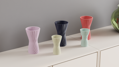 ripple vase, geometric texture, nordic sculptural centerpiece, matte tabletop, white