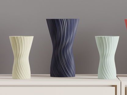 ripple vase, geometric texture, nordic sculptural centerpiece, matte tabletop, white